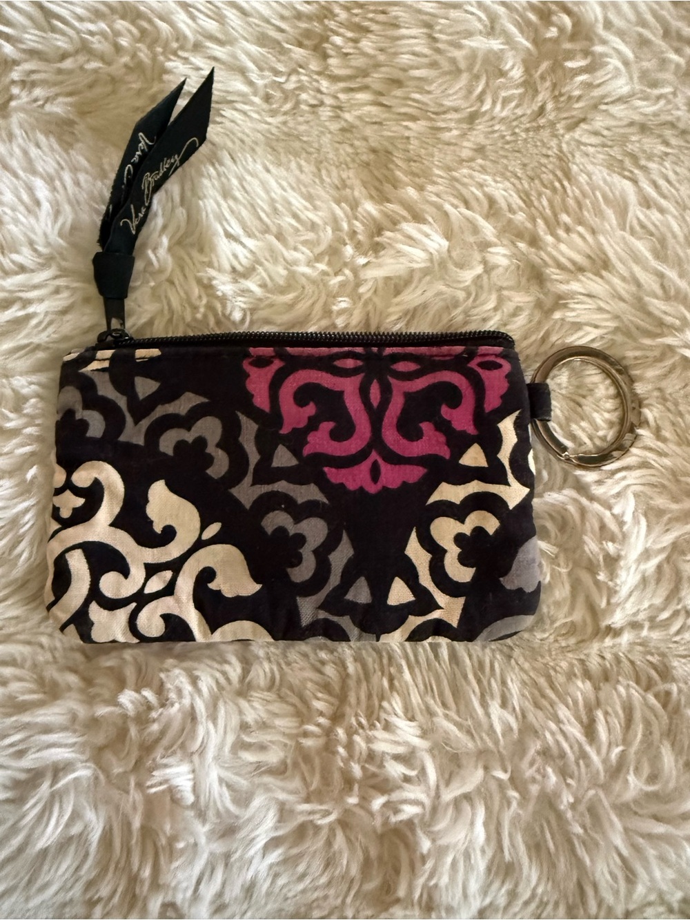 Vera Bradley Black, Pink and Cream Patterned Key Pouch